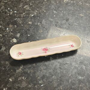 Vtg Aristrocrat Fine Bone China Gold Trim Dish Roses Handmade, Handpainted